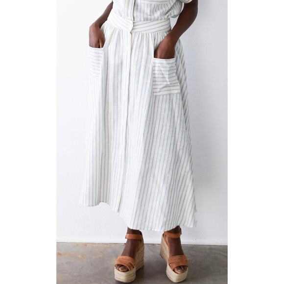 NWT Never A Wallflower Blue Stripe Button Down Midi Skirt Size XS - Picture 1 of 6